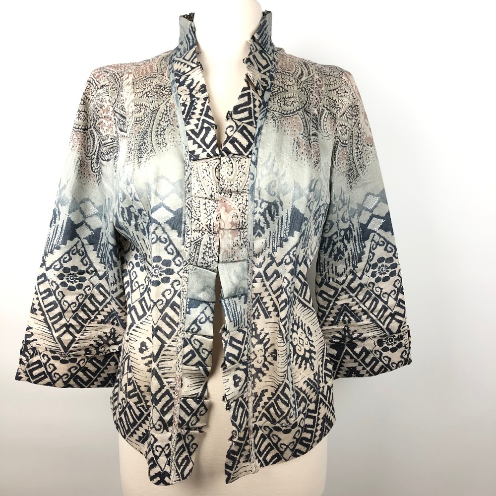 Chico's 1 Kaki Pattern Open Jacket Multi